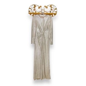 NWT, Eliza J metallic silver long sleeve front twist gown dress 8